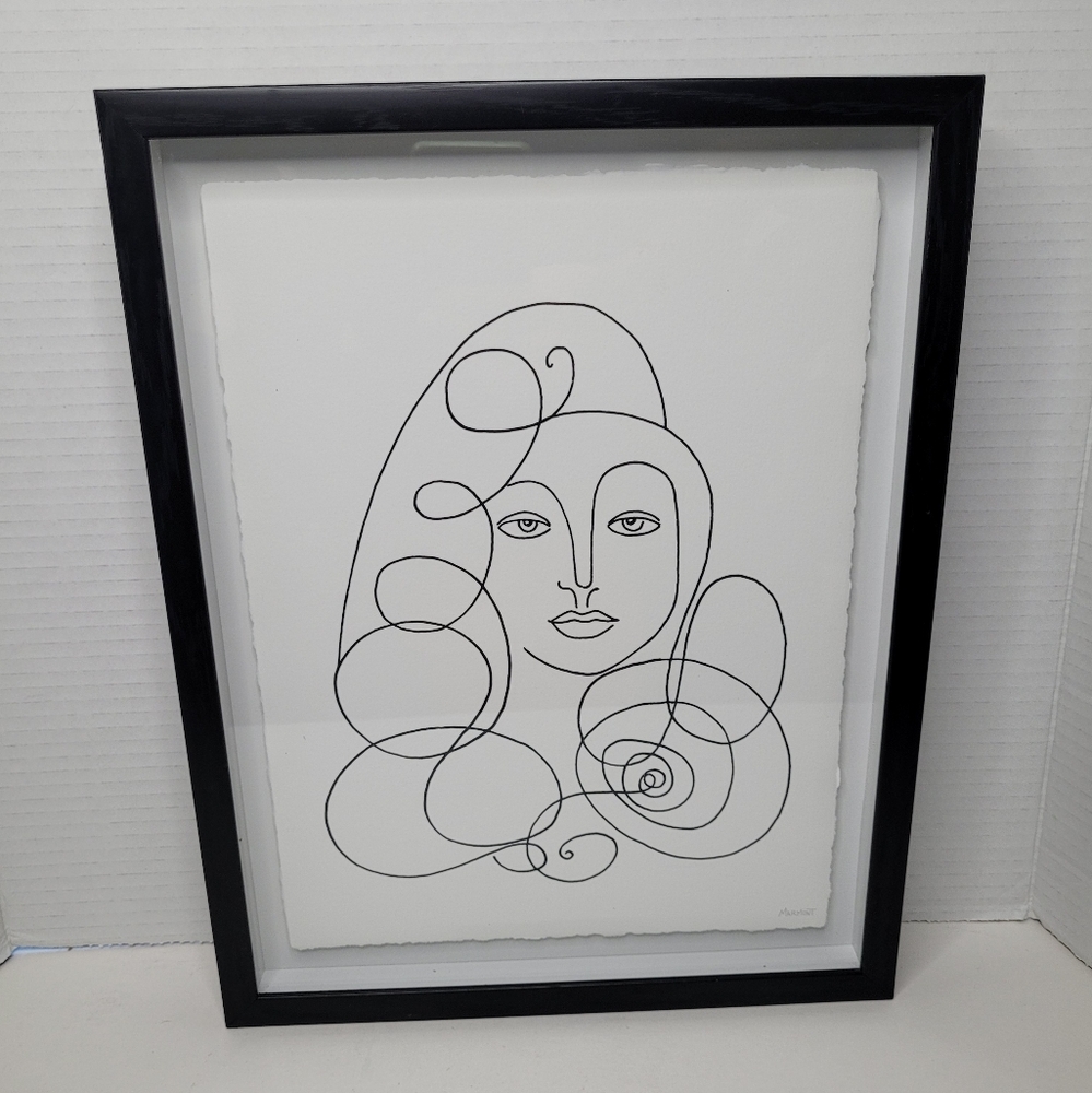 Wavy and Curly Everly Quinn Framed Abstract Line Art Portrait